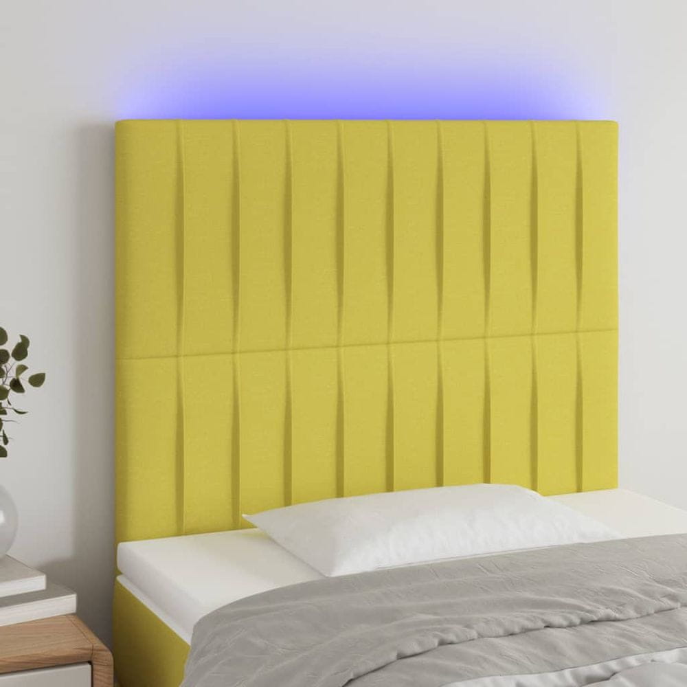 Vidaxl Čelo postele s LED zelené 100x5x118/128 cm látka